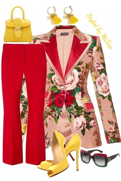 Floral Chic Outfit, Floral Blazer Outfits For Women, Floral Blazer Outfit, Floral Pantsuit, Floral Blazer, Red Pants, Diva Fashion, Looks Chic, Lookbook Outfits