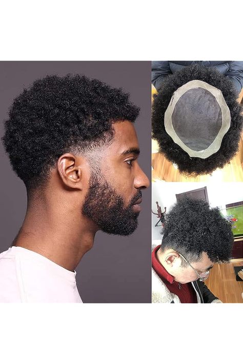 Voloria African American Wigs Mono Lace with PU Base Mens Hairpiece 120% Medium Density Afro Tight Curly Human Hair Toupee #1 Jet Black (9x7 Inch) Alopecia Hairstyles, Mens Toupee, Afro Curls, Hair Toupee, Jet Black Color, African American Wigs, Hair Restoration, Wig Accessories, Womens Wigs