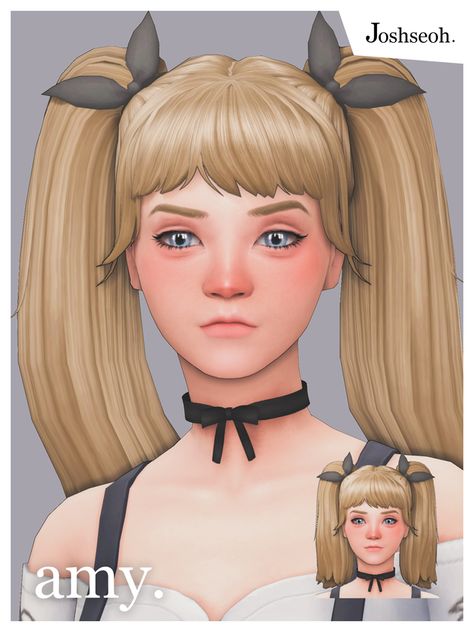 Amy Hair & Accessory | Patreon Sims 4 Pigtails Maxis Match, Sims 4 Pigtails Cc, Sims 4 Pigtails, Ts4 Hair, Halloween City, Cow Ears, Sims Games, Normal Map, Sims Hair