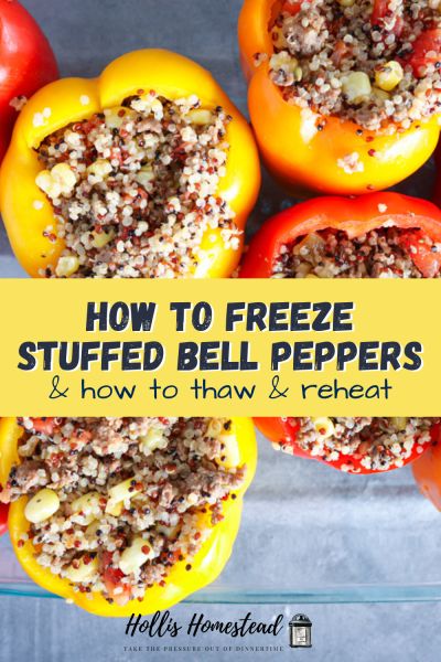 red, yellow, orange stuffed bell peppers with quinoa, sausage, corn. Instructions on how to freeze, thaw and reheat. Freeze Bell Peppers How To, Can You Freeze Stuffed Bell Peppers, Stuffed Bell Peppers For Freezing, Stuffed Bell Peppers To Freeze, Can You Freeze Stuffed Peppers, How To Freeze Stuffed Peppers, Stuffed Bell Peppers Freezer Meal, Stuffed Peppers For Freezing, Freezer Stuffed Bell Peppers