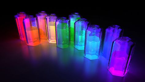 The use of Colour as a Therapy is a truly holistic, non-invasive and powerful therapy which dates back thousands of years; evidence of this can be found in ancient texts from India, China and Egypt. Colour is simply light of varying wavelengths and, as such, is a form of energy that is used in Colour … Colored Bottles, Glowing In The Dark, Glow Sticks, The Table, In The Dark, Different Colors, Neon, Rainbow