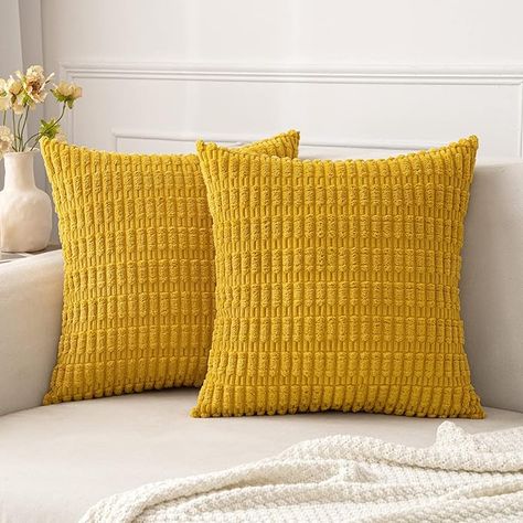 Amazon.com: MIULEE Pack of 2 Mustard Yellow Corduroy Decorative Throw Pillow Covers 18x18 Inch Soft Boho Striped Pillow Covers Modern Farmhouse Home Decor for Sofa Living Room Couch Bed : Home & Kitchen Modern Farmhouse Home Decor, Modern Farmhouse Home, Bantal Sofa, Boho Throw Pillows, Sofa Living Room, Striped Pillow, 20x20 Pillow Covers, Boho Dekor, Sofa Living