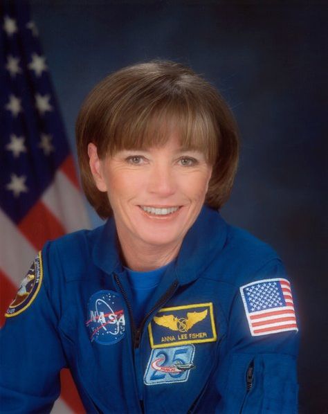 Fisher became the first mother in space when she went up on STS-51-A which launched November 8, 1984. Anna Fisher, astronaut, was a mission specialist. With the completion of her flight, Fisher logged a total of 192 hours in space.  NASA material is not protected by copyright Wikipedia #woman Anna Fisher, Space Shuttle Challenger, Indian Space Research Organisation, Sally Ride, Anna Lee, Nasa Space Shuttle, Space Launch, Historia Universal, Ralph Fiennes