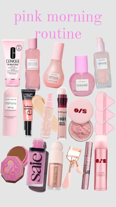 pink morning routine #pink #skincare #makeup #preppy #morningroutine #pinkroutine #pinkaesthetic Morning Routine Pink, Makeup Preppy, Pink Morning, Pink Skincare, Glow Balm, Hyaluronic Serum, Best Foundation, Skincare Makeup, Foam Cleanser