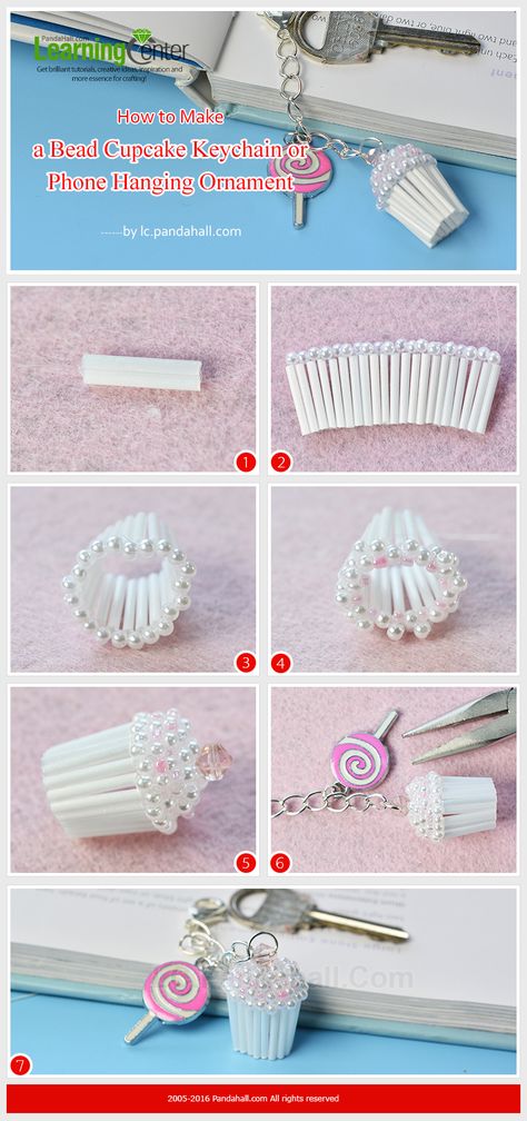 Tutorial on How to Make a Bead Cupcake Keychain or Phone Hanging Ornament from LC.Pandahall.com Beaded Cupcake Tutorial, Nigeria Necklace, Cupcake Keychain, American Flag Keychain, Chandelier Earrings Diy, Glass Beads Diy, Phone Hanging, Beaded Snowflake, Beaded Snowflakes