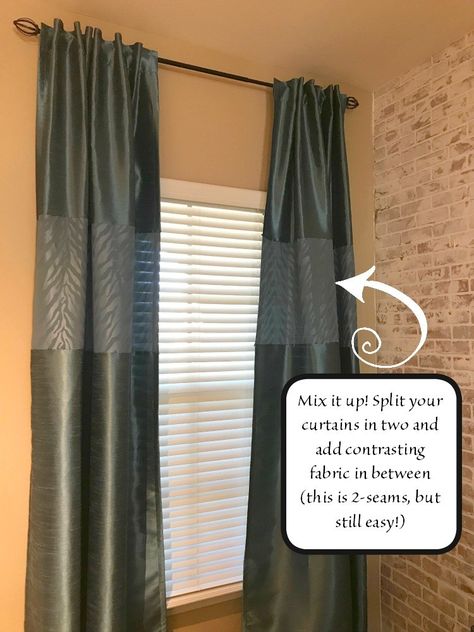 Ultimate DIY Guide to Lengthening your Curtains with One Seam: Tutorial on how to lengthen curtains with a single seam | blowingawayoutwest.com -The easiest way to lengthen curtains, and to add different fabrics to curtains. #diycurtains #lengthencurtains #curtaintutorial #extralongcurtains #curtainsfortallceilings Ideas To Add Length To Curtains, How To Extend Curtain Length, Extend Curtain Length Diy, Add Fabric To Curtains, How To Add Length To Curtains, How To Add Fabric To Lengthen Curtains, Lengthen Curtains Ideas, Lengthen Curtains Diy, How To Make Curtains Longer