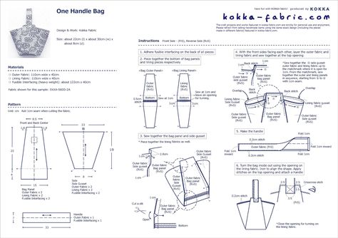 One Handle Bag – Sewing Instructions | KOKKA-FABRIC.COM | have fun with kokka fabric! One Handle Bag, Printing Studio, Kokka Fabric, Sewing Instructions, Large Decor, Bag Sewing, Double Gauze, Project Photo, Oxford Fabric