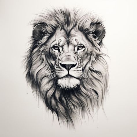 Lion Portrait Drawing, Lion Head Back Tattoo, Lions Head Tattoo Men, Snarling Lion Tattoo, Animals That Represent Strength, Lion Tattoo Reference, Majestic Lion Tattoo, Men’s Lion Tattoo, Lions Face Tattoo