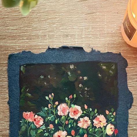 Zoe Lee | Gouache artist on Instagram: "Rose 🌹 for New York- Gouache painting on handmade paper. . Materials: Gouache: @holbein_art Brushes: @zenartsupplies #gouachepainting #art #rosepainting #artistsoninstagram #ａｅｓｔｈｅｔｉｃ" Painting On Handmade Paper, Zoe Lee, Maroon Background, Dark Flowers, St Therese, Dolls Houses, Modern Canvas Art, Face Photography, Rose Painting