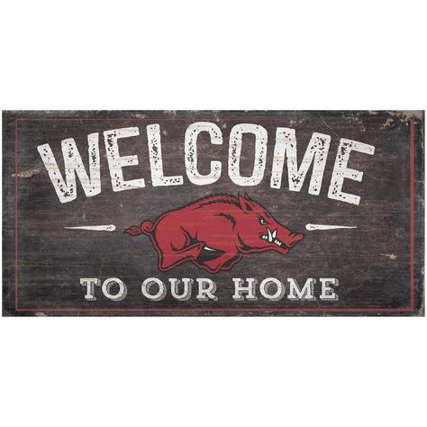 Arkansas Razorbacks 6" x 12" Welcome To Our Home Sign Razorback Wreath, Arkansas University, Welcome To Our Home Sign, Our Home Sign, Sports Wreaths, Football Signs, Teacher Signs, Sports Signs, Welcome To Our Home