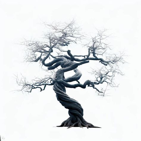 a winter tree with twisted trunk and wobbly branches blank white background - Image Creator from Microsoft Bing Twisted Tree Drawing, Textiles Alevel, Tree Trunk Drawing, Theater Tech, Blank White Background, Twisted Branches, Fantasy Inspo, Plastic Tree, Butterfly Tree