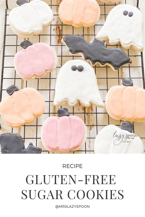 Sugar Cookie Gluten Free Recipe, Gf Sugar Cookies Recipe, Gluten Free Icing For Cookies, How To Make Gluten Free Cookies, Gluten Free Sugar Cookie Icing, Halloween Baking Gluten Free, Gluten Free Cut Out Cookies Easy, Gluten Free Dairy Free Sugar Cookie Recipe, Gluten Free Royal Icing Cookies