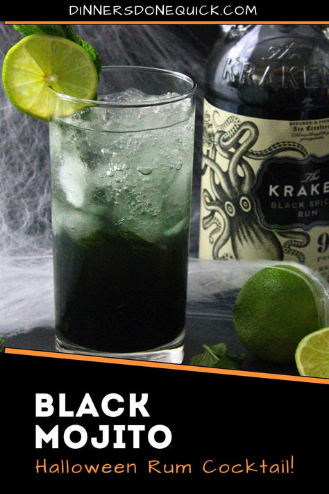 Looking for a spine-chilling cocktail for your Halloween party? Try this Black Mojito! Made with Kraken black spiced rum, fresh lime, and mint, it’s a sinister twist on the classic mojito. The eerie black hue makes it perfect for Halloween, while the refreshing mint and citrus keep it deliciously drinkable. Add a few creepy garnishes for the ultimate haunted drink. Perfect for impressing your guests with a spooky yet classy vibe! #HalloweenCocktails #BlackMojito #SpookyDrinks #RumCocktails Halloween Mojito Recipe, Halloween Rum Cocktails, Halloween Drinks With Rum, Rum Halloween Drinks, Black Rum Cocktails, Halloween Mojito, Rum Halloween Cocktails, Kracken Rum, Alcoholic Drinks Rum