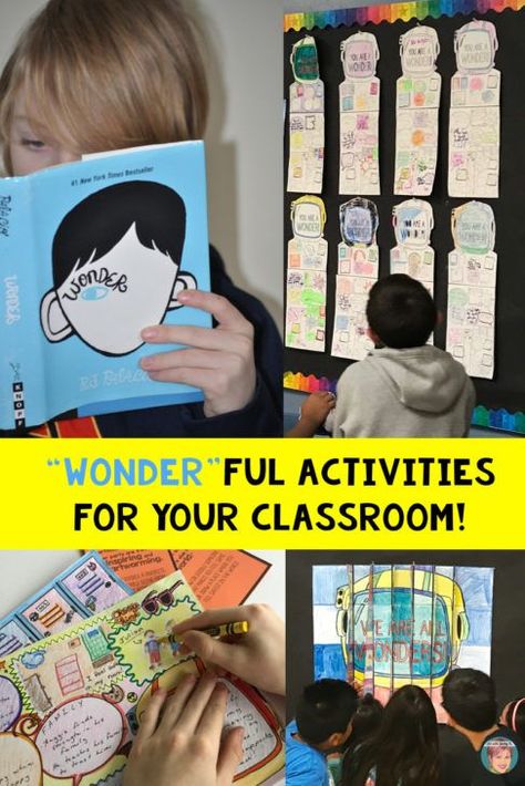 Wonder activities for the classroom that are "wonder" ful! Make sure you get your freebie!!! We’re All Wonders Activities, Wonder Art Project, Wonder Rj Palacio Activities, Wonder Book Activities, Wonder Bulletin Board, English Cupboard, Teaching Wonder, Wonder Novel, Wonder Activities