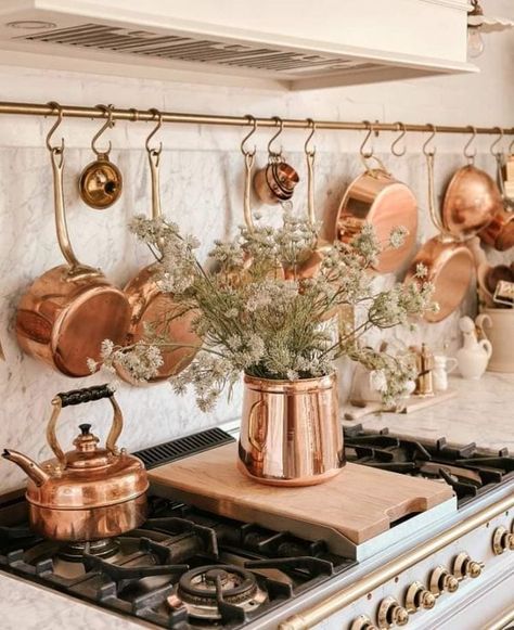 Copper Decor Kitchen, Kitchen Function, Scotland Cottage, Tiny Cottage Kitchen, Copper Molds, Kitchen Refurbishment, Gorgeous Farmhouse, Copper Planters, Country House Interior