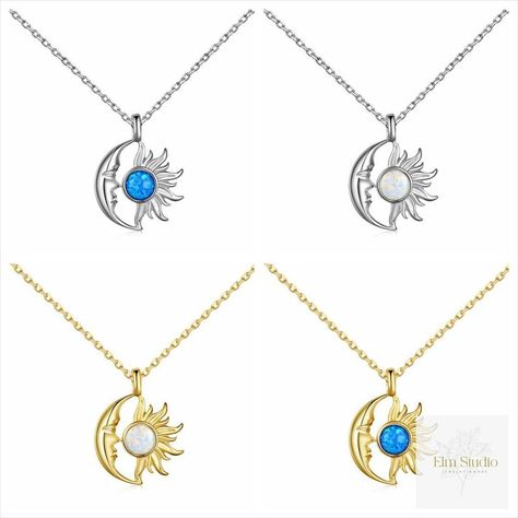 In stock. Going soon. Opal Moon and Sun Necklace only at $45.00.. Moon And Sun Necklace, Sun Necklace, Moon And Sun, Opal, Moon, Sun, Quick Saves