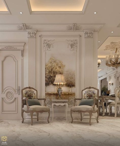 Neo Classic Reception, Neo Classical Interiors, Living Room Wall Designs, Aesthetic Bedroom Ideas, Exterior Stairs, Ceiling Design Living Room, Interior Design Sketches, Cottage Interior, Neo Classical