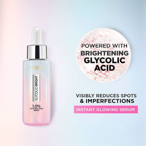 Glycolic Bright Instant Glowing Face Serum | L'Oréal Paris® Australia & NZ Loreal Glycolic Bright Serum, Loreal Serum, Face Glow Serum, Glowing Serum, Glycolic Acid Serum, Hair Color Brands, Glowing Face, Facial Peel, Chemical Peel