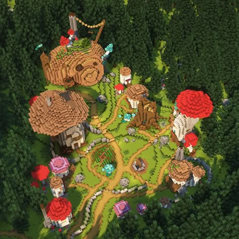 Minecraft Mushroom Forest, Minecraft Mushroom Island, Mushroom Village Minecraft, Minecraft Mushroom Village, Minecraft Fantasy House, Aesthetic Minecraft Builds, Minecraft Building Blueprints, Mushroom Village, Minecraft Create