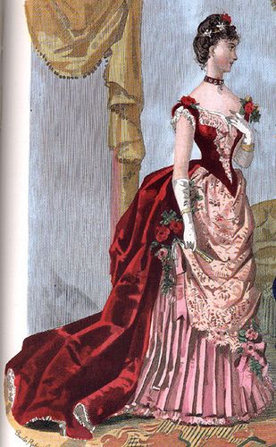 1886 evening gown by , via Flickr Victorian Evening Gown, Victorian Evening Dress, Gilded Age Fashion, 1870s Fashion, Victorian Era Fashion, 1880s Fashion, 1800s Fashion, Bustle Dress, 19th Century Fashion