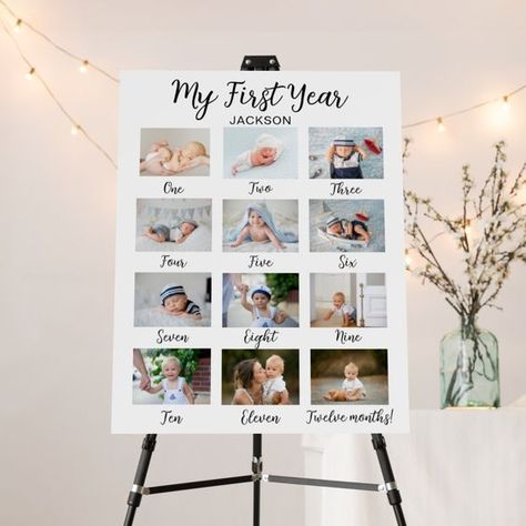 My First Year White Baby Photo Collage Foam Board | Zazzle Milestone Photo Display, Baby Photo Collage Ideas, 1st Birthday Simple, Photo Collage Ideas, Baby Photo Collages, Wedding Photo Collage, Bday Decor, Baby's 1st Birthday, One Year Pictures