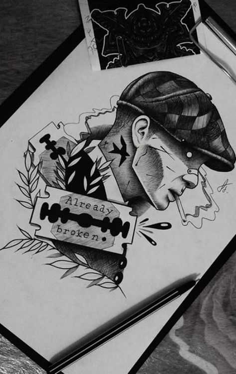 Shelby Tattoo, Tomas Shelby, Peaky Blinders Poster, Armband Tattoos, Pen Art Work, Vintage Logos, Pen Art Drawings, Sketch Tattoo Design, Tattoo Style Drawings