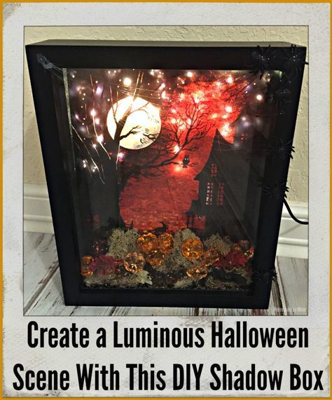 Create a Luminous Halloween Scene With This DIY Shadow Box Halloween Shadow, Halloween Diorama, Halloween Shadow Box, Holiday Diy Projects, Diy Shadow Box, Dollar Store Halloween, Fall Bedding, Box Tutorial, Halloween Miniatures