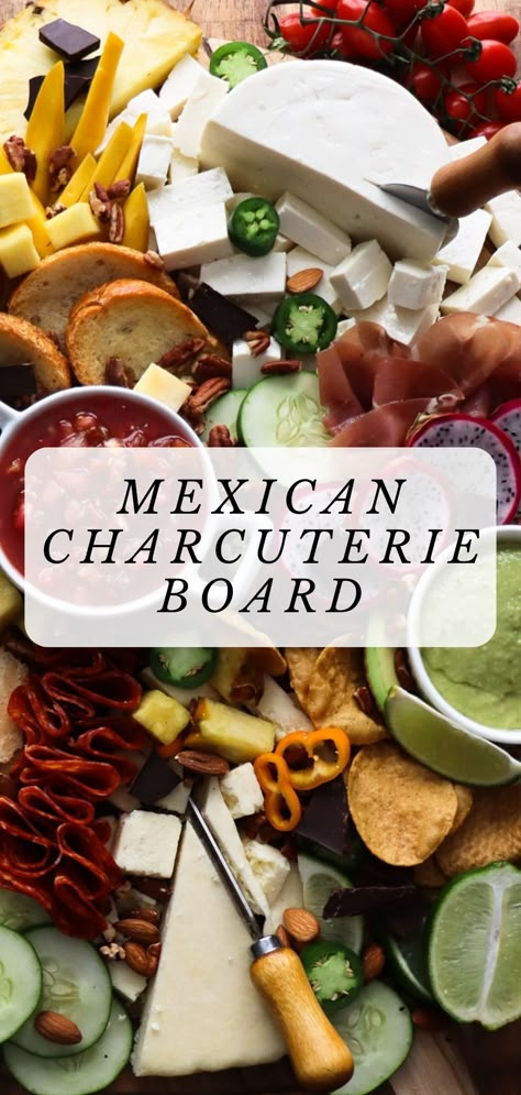 This Mexican charcuterie board is perfect for game day, a holiday gathering, or any sort of party you may be hosting! A little something for everyone: cheeses and meats, chips and salsa, fresh tropical fruit...this Mexican charcuterie board is sure to be a hit! Enjoy! Mexican Charcuterie Board, Mexican Charcuterie, Hotel Hacks, Mexican Appetizers, Mexican Snacks, Simple Farmhouse, Seasonal Living, Delicious Appetizer Recipes, Charcuterie Inspiration