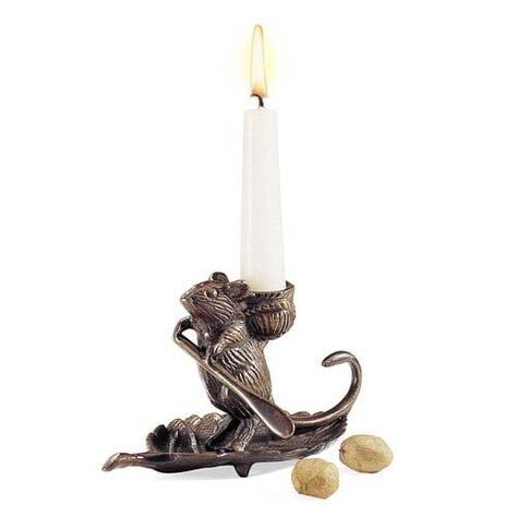 34% Off Intrepid Mouse Candle Holder by ACHLA Designs. @ How precious is this mouse, depicted as sailing on a leaf with a pack on his back and a paddle in his little paw?! @ Antique Bronze Finish @ Cast Brass @ Construction Material: Brass @ Warranty 90 day from manufacturer's defect @ Decorative Cottage Chic Kitchen, Metal Candelabra, Candle Stick Holder, Single Candle, Rustic Candles, Chic Kitchen, Paddles, Metal Style, Cottage Chic