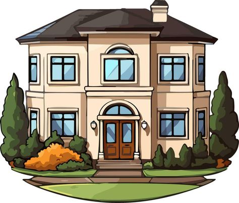 Mansion house cartoon style vector illustration, ai generated Animated House Drawing, Anime House Drawing, Cartoon House Animation, Poor House Drawing, House Design Cartoon, House Cartoon Drawing, Animated House, Mansion Drawing, House Animation