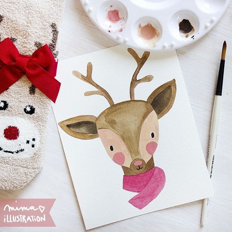 Reindeer is part of illustration I made for #Christmas card. I decided to draw him separately. I will show you how I made a card in a few days and why I decided to do it like that. by matejalukezic Xmas Watercolor, Christmas Cards Drawing, Cute Christmas Cards, Christmas Tree Truck, Heart Christmas, Christmas Card Art, Christmas Tree Painting, Watercolor Christmas Cards, Watercolor Christmas