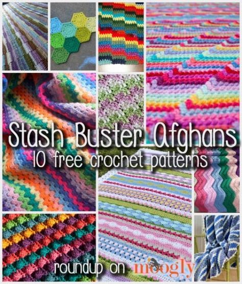 Time to "Bust That Stash!" 10 Free Stash Buster Afghan Crochet Patterns - roundup on Moogly! Crocheted Afghans, Scrap Yarn Crochet, Afghans Crochet, Crochet Afghan Patterns Free, Crochet Afgans, Stash Buster, Crochet Blanket Afghan, Afghan Crochet, Manta Crochet