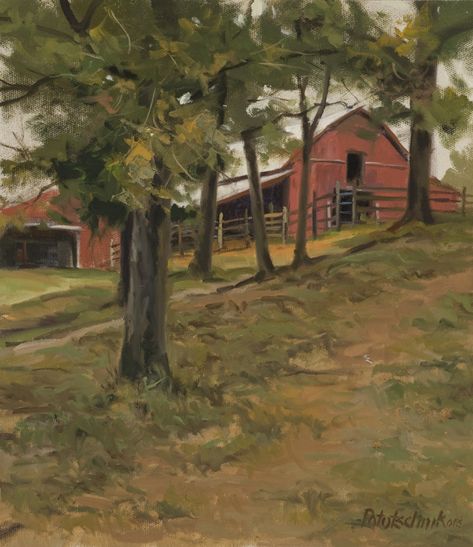 Kemp's Barn (Plein Air) - John Pototschnik Fine Art Abstract Still Life, Farm Paintings, Contemporary Impressionism, Barn Painting, Southwest Art, Old Barn, Fine Art Gallery, Dallas Texas, American Art