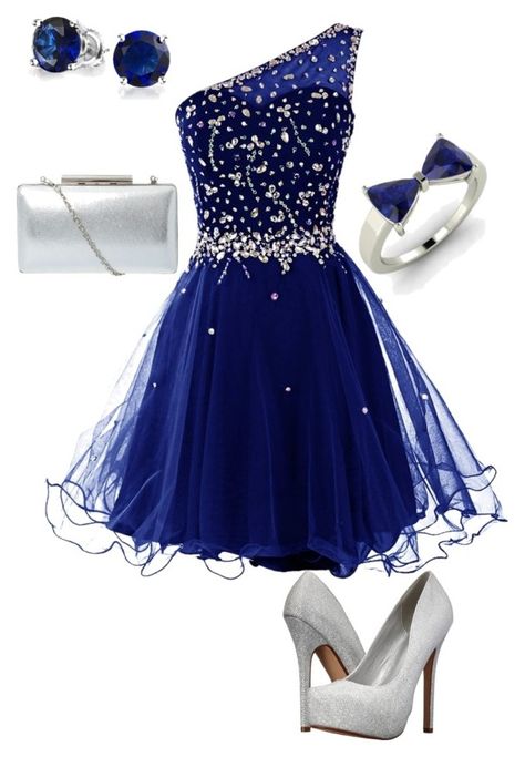 Homecoming 2015 by jessica-diaz-7 Homecoming Jewelry, Royal Blue Homecoming Dresses, One Shoulder Homecoming Dress, Twilight Outfits, Strapless Homecoming Dresses, Galaxy Dress, Sequin Homecoming Dress, Dress And Shoes, Halter Prom Dresses