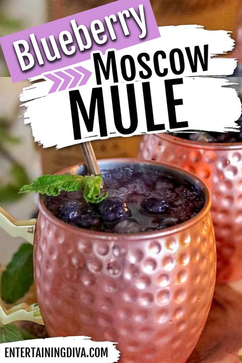 Blueberry Moscow Mule With Mint | July 4th Party Blueberry Mule Cocktail, Blueberry Cocktail Recipes, Blueberry Mule, Blueberry Moscow Mule, Blueberry Simple Syrup, Blueberry Cocktail, Blueberry Vodka, Mint Cocktails, Best Summer Cocktails