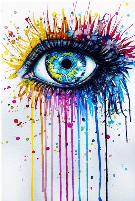 19 Incredibly Beautiful Watercolor Painting Ideas Konst Designs, Art Amour, Cat Tattoos, Rainbow Paint, صفحات التلوين, Charcoal Drawings, Paint Nite, Kunst Inspiration, Eye Print