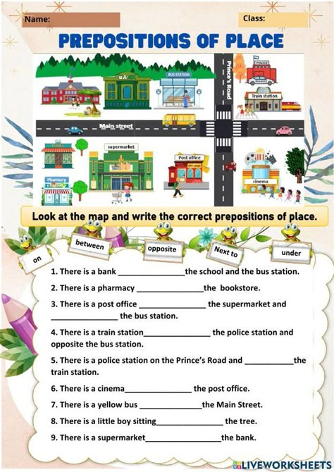 Esl Prepositions Of Place Worksheets, Preposition Of Direction, Preposition Of Place Worksheet, There Is There Are, Preposition Of Movement, Place Worksheet, Preposition Of Place, Writing Comprehension, Preposition Worksheets