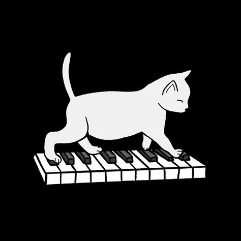 Cat Playing Piano Piano Line Drawing, Karaoke Logo, Cat Playing Piano, Cat Piano, Piano Tattoo, Piano Forte, Black Cat Drawing, Music Obsession, Music Designs