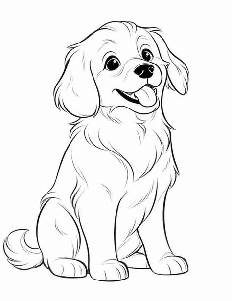 Golden Retriever Coloring Pages, Dog Sketch Easy, Cardboard Box Car, Dog Drawing Simple, Box Cars, Dog Sketch, Learning To Draw, Animal Embroidery, Drawing Templates