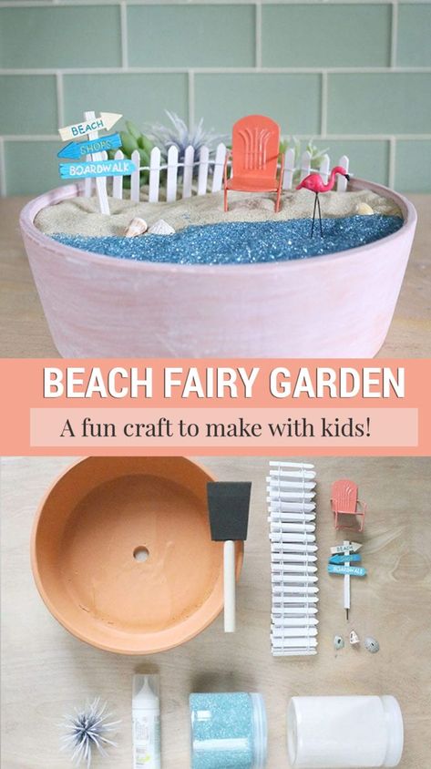 Beach Fairy Garden Ideas Diy, Garden Buckets, Miniature Beach Scene, Idea For Summer, Beach Fairy Garden, Beach Crafts Diy, Fairy Garden Pots, Diy Fairy Garden, Decoration Buffet