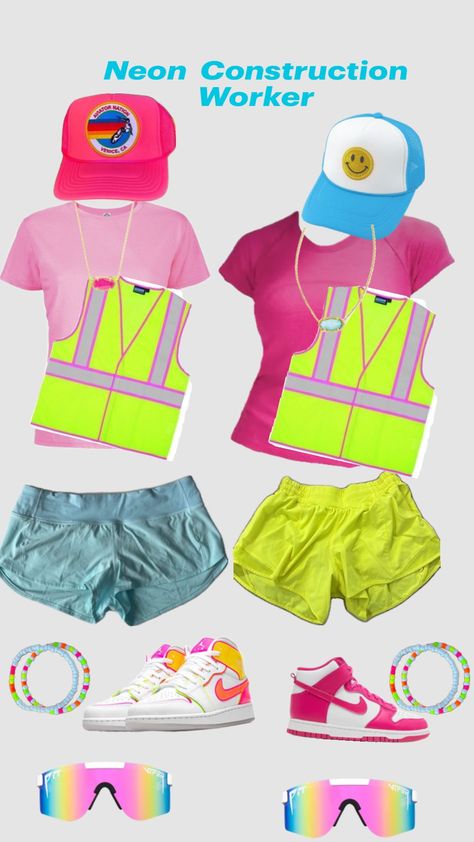 #preppy #neon #halloweeninspo #luluemon #aviatornation #pitvipers #kendrascott #neonconstructionworker Neon Construction Worker Costume, Preppy Construction Worker, Neon Construction Worker, Construction Worker Costume, Fun Halloween Outfits, Preppy Halloween, Shuffles Preppy, Pretty Halloween Costumes