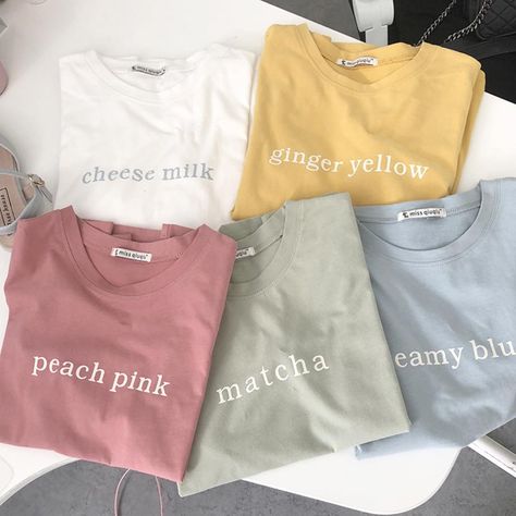 NEW pastel colours printed tee 💖 now available at hhotaru.storenvy.com Pastel Color Shirts, Shirt Logo Design, Pastel Designs, Pastel Print, Pastel Colours, Peach Pink, Colourful Outfits, Open Up, Printed Tees