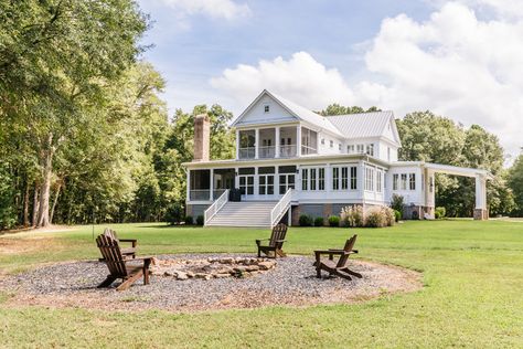 Backyard Fire Pit Watkinsville Georgia, Island Cooktop, Southern Farmhouse, Two Bedroom House, Dream Farmhouse, Build Home, Master Board, Large Backyard, White Farmhouse