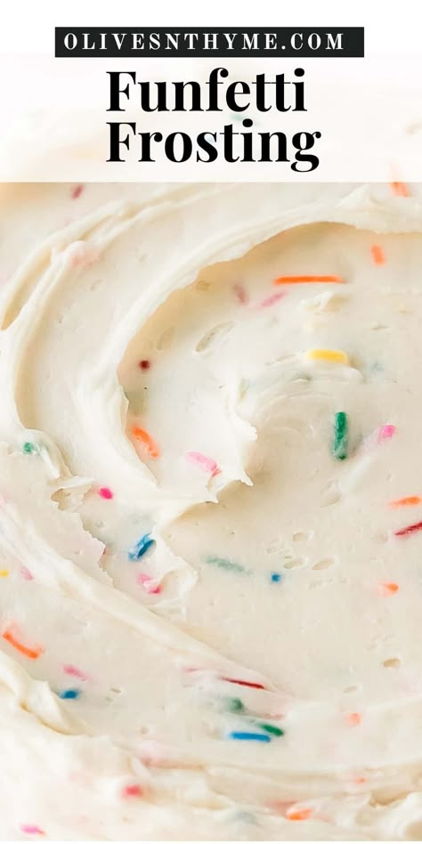 This funfetti frosting is a rich and creamy from scratch vanilla buttercream filled with colorful sprinkles. It’s quick and easy to make in about 10 minutes or less using 5 simple ingredients. Make the best homemade frosting as the perfect topping for cakes, cupcakes and so much more! Best Funfetti Cupcakes, Funfetti Cream Cheese Frosting, Funfetti Icing Recipe, Funfetti Cupcakes Recipe, Funfetti Cake Frosting, Simple Homemade Frosting, Cake Batter Frosting, Betty Crocker Vanilla Frosting Recipe, Funfetti Buttercream Frosting