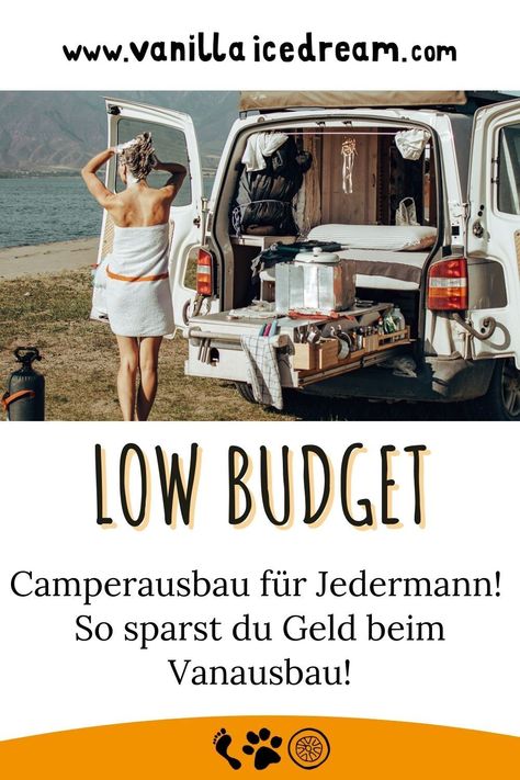 Wie teuer ist ein Camperausbau wirklich? Du willst wissen, wie lange du auf deinen Traum sparen musst? Hier erfährst du 18 wertvolle Tipps, wie du bares Geld beim Camper Ausbau sparen und du dir Vanlife und eine Langzeitreise finanzieren kannst. Weitere Tipps und Inspirationen zum Low Budget Ausbau deines Campers und Wohnmobils findest du auf www.vanillaicedream.com oder auf meinem Youtube Kanal Camper Diy, Vw T6, Low Budget, Diy Hacks, Vw Bus, Van Life, Vanilla, Camping, Van