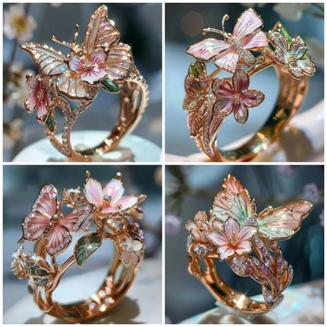 Marine Jewelry, Image 3d, Ringe Gold, Butterfly Flower, Butterfly Flowers, A Butterfly, Flower Ring, Pretty Jewellery, Beautiful Butterflies