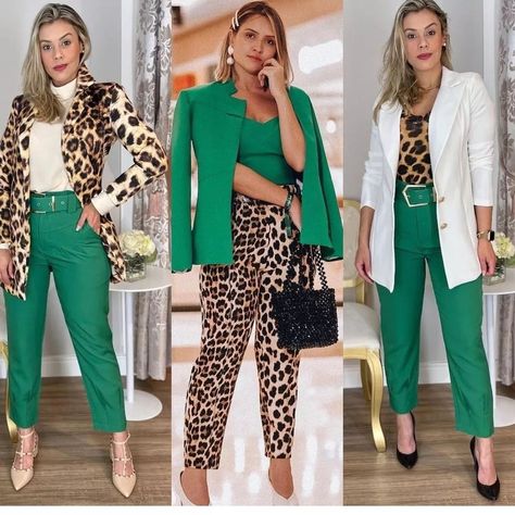 Green And Leopard Outfit, Green Pants Outfit Work, Colour Combinations Fashion, Looks Pinterest, Color Combinations For Clothes, Animal Print Outfits, Stylish Work Outfits, Casual Chic Outfit, Casual Work Outfits