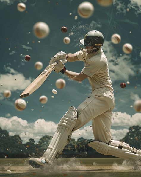 Cricket Batsman with Multiple Balls in Pelle Cass Style Fire Photoshoot, Cricket Batsman, Cricket Photography, Cricket Photos, Vintage Cricket, Hyper Real, Inspirational Digital Art, Decoupage Glass, Cricket Sport