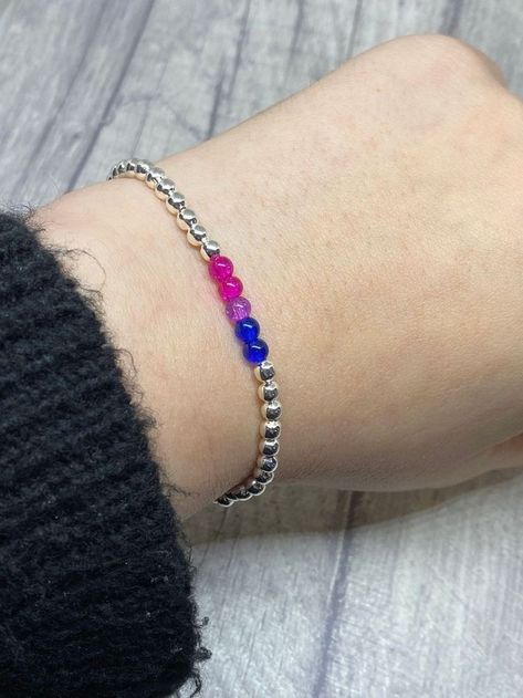 Bisexual Flag Aesthetic, Bi Bracelet, Bisexual Bracelet, Lgbtq Bracelet, Bisexual Jewelry, Pulseras Ideas, Pride Accessories, Bi Flag, Bisexual Flag