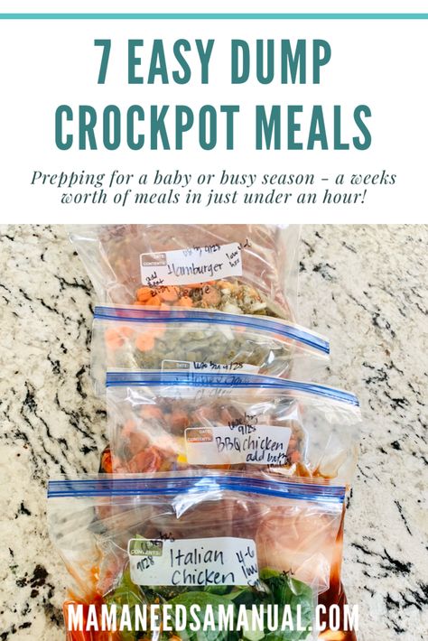 7 Easy Dump Crockpot Freezer Meals | Freezer Meal Pot Roast, Crockpot Chicken Pot Pie Freezer Meal, Dump Crockpot Recipes Freezer Meals, No Cook Freezer Meals Dump Dinners, Freezer Dump Soups, Fall Crockpot Freezer Meals, Crockpot Freezer Meals For Large Family, Crockpot Freezer Meals For Two, Freezer Meal Crockpot Recipes